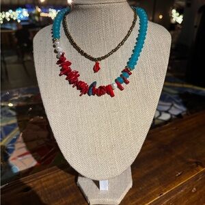 Elegant Red and Blue Beaded Necklace